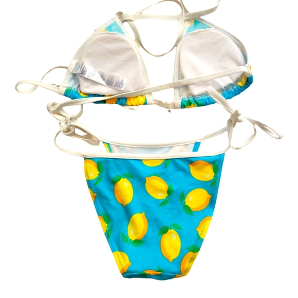 69 Slam Swim Lemon Print 2 Piece Set Bikini Triangle 3 Way Self-Tie Top/Bottom - Picture 10 of 10